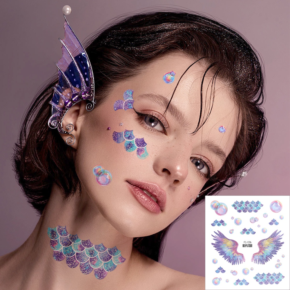 1lembar Wanita Mori Face Glitter Butterfly Temporary Tattoo Stiker/Cewek Tahan Air Kupu-Kupu Bunga Dada, Bahu, Tubuh Seni Tato Palsu Sticker