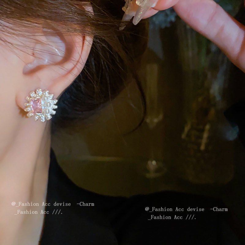 Anting Mutiara Merah Muda Korea Indah Bunga Ear Studs Ins Aksesori Keren