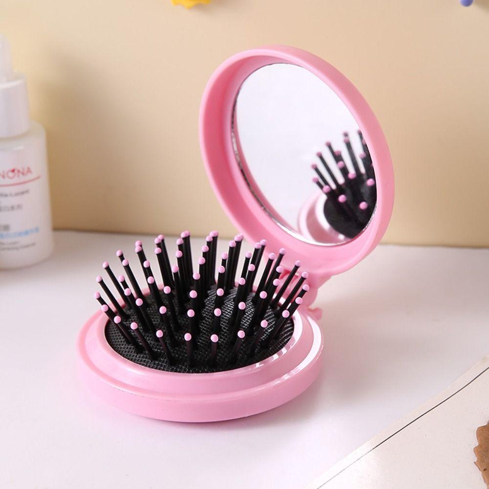 Needway Sisir Rambut Dengan Cermin Sisir Keriting Mini Anti-Statis Aksesoris Rambut Pijat Kulit Kepala Hairdressing Alat Styling Rambut Sisir Bantal Udara