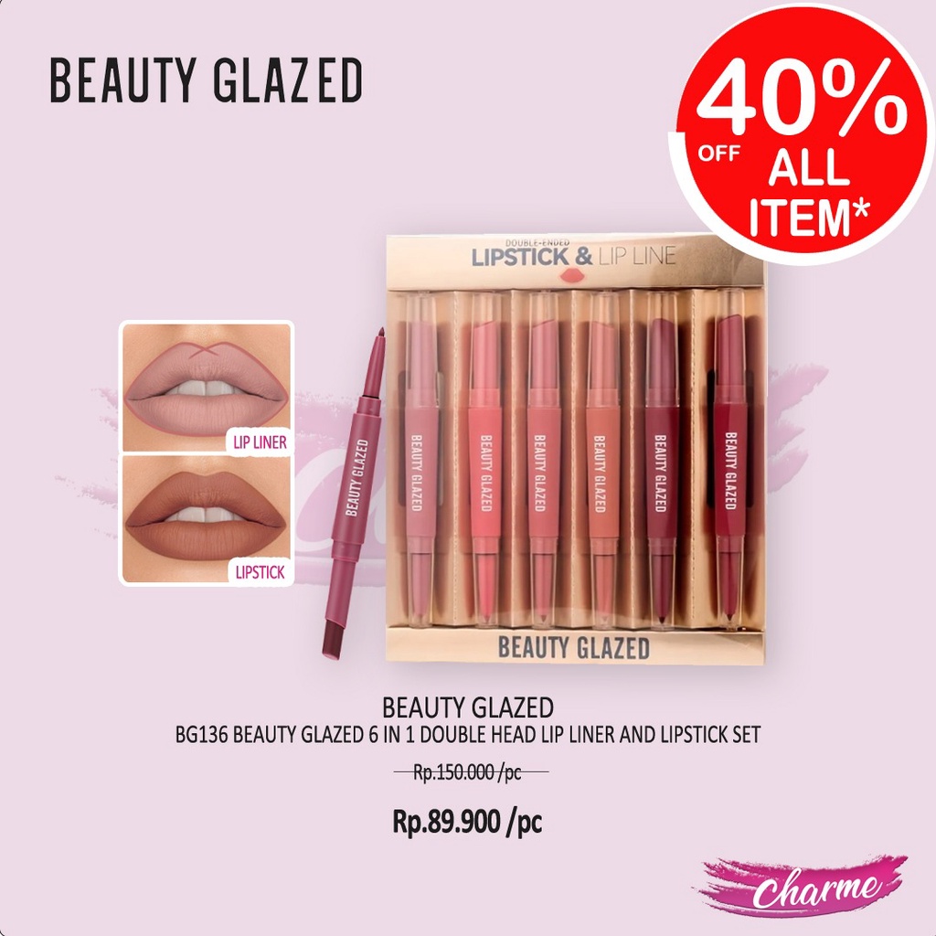 (READY &amp; ORI) Beauty Glazed 6 In 1 Double Head Lip Liner And Lipstick Set BG136