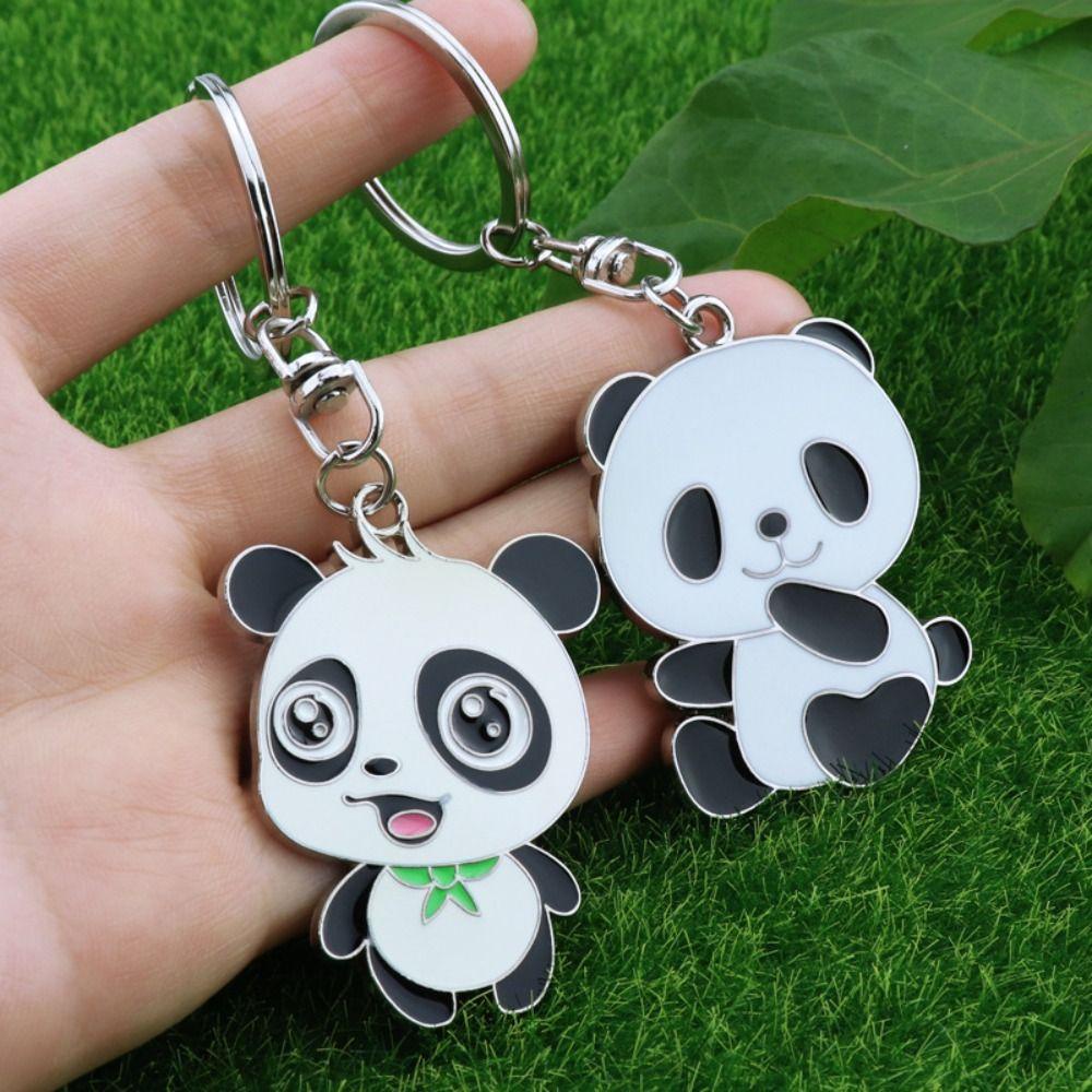 QUINTON Panda Gantungan Kunci Mobil Kreatif Kartun Untuk Wanita Pria Car Key Holder Jewelrys Ornamen Phone Charm Handbag Charms Panda Key Chain