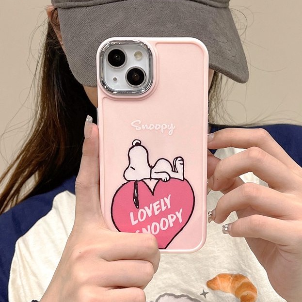 All New Electroplated Camera Skin Silicone Soft Case IPhone 11 12 13 14 Pro Max Women's Fashion Gift Cute Cartoon Phone Case Pink Love Snoopy