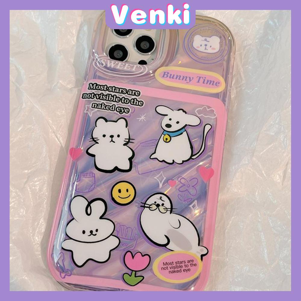 VENKI - Untuk iPhone 11 iPhone Case Laser Reflektif Bening Phone Case TPU Soft Shockproof Airbag Phone Case Hewan Kartun Lucu Kompatibel dengan iPhone 14 13 Pro Max 12 Pro Max XR XS