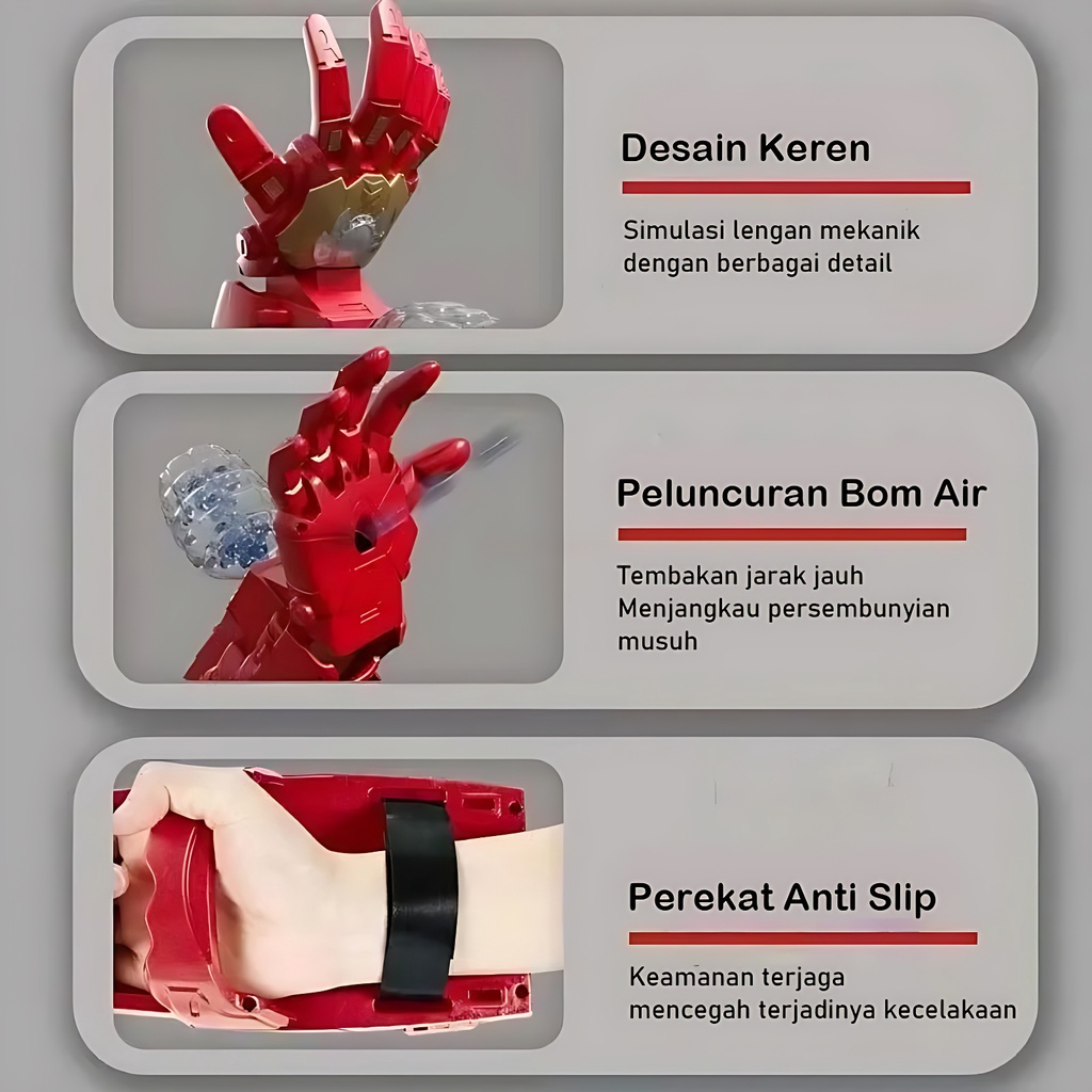 Tangan Robot Ironman Elektrik Menembak Air | Mainan Anak Laki Laki Robot Robotan B/O | Hadiah Ulang Tahun Anak Cowok