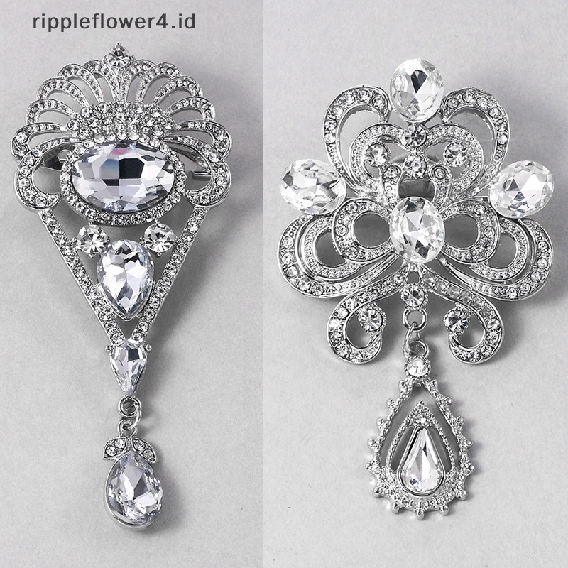 {rippleflower4.id} Bros Kristal Vintage Untuk Pernikahan Wanita Gaun Pesta Berlian Imitasi Pengantin Buket Tetesan Air Bros Pin~