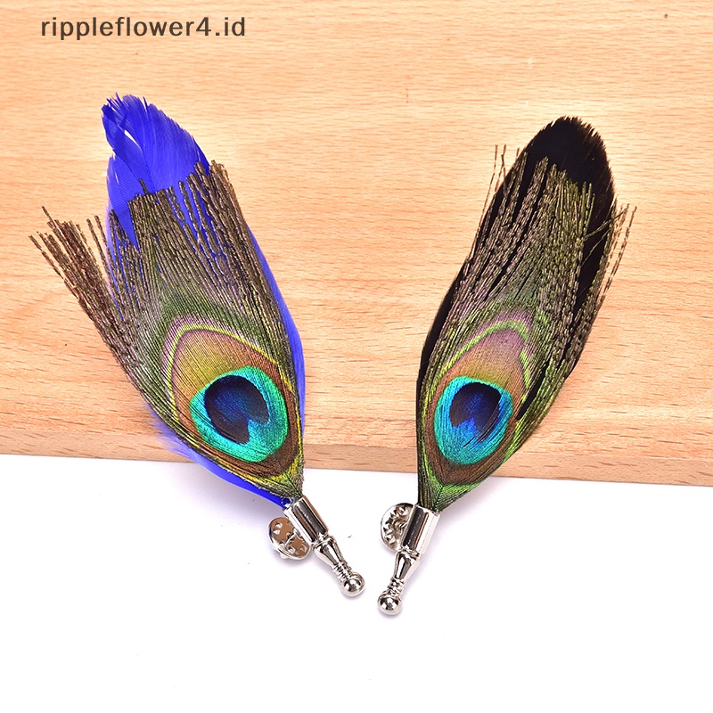 {rippleflower4.id} Handmade Peacock Pheasant Bulu Bros Topi Kerah Pin Jas Aksesoris Pernikahan~