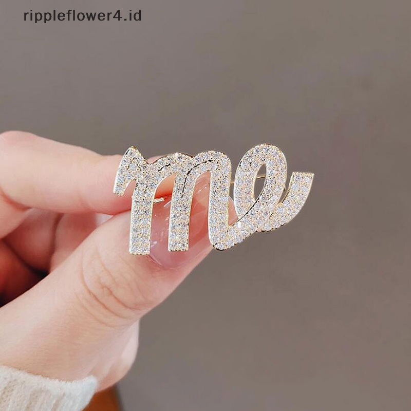 {rippleflower4.id} Bros Berlian Imitasi Untuk Wanita Huruf ME Bros Pesta Kantor Bros Pin Perhiasan Hadiah~