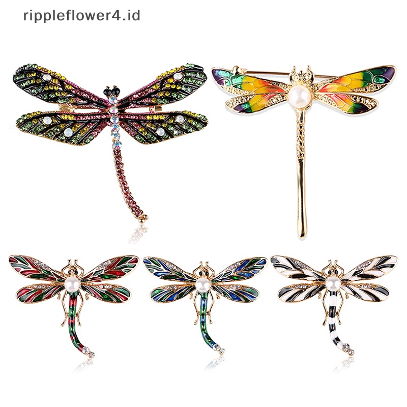 {rippleflower4.id} Vintage Lady Kristal Capung Bros Pin Hewan Menawan Perhiasan Syal Hadiah~