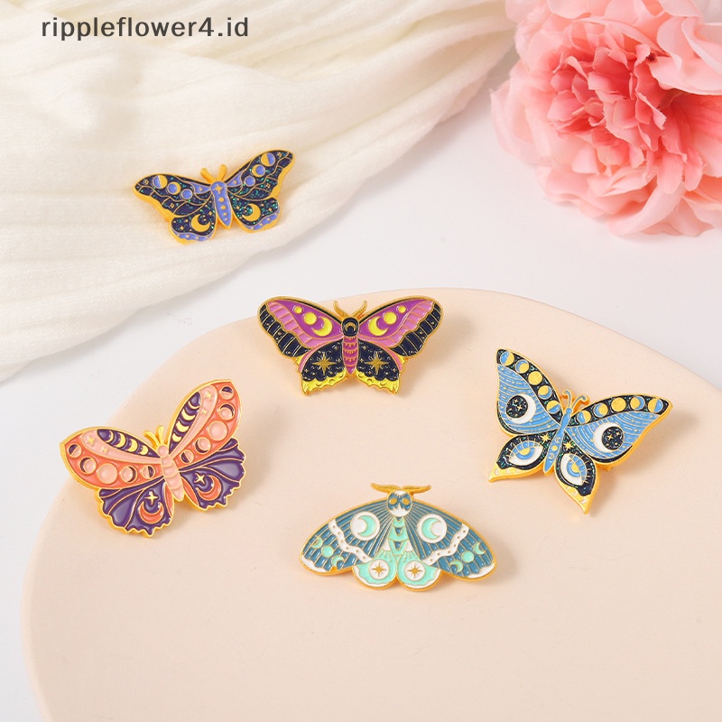 {rippleflower4.id} Pin Enamel Kupu-Kupu Penyihir Custom Fase Bulan Ngengat Bros Kerah Lencana Punk Gothic Serangga Perhiasan Hadiah Untuk Teman~