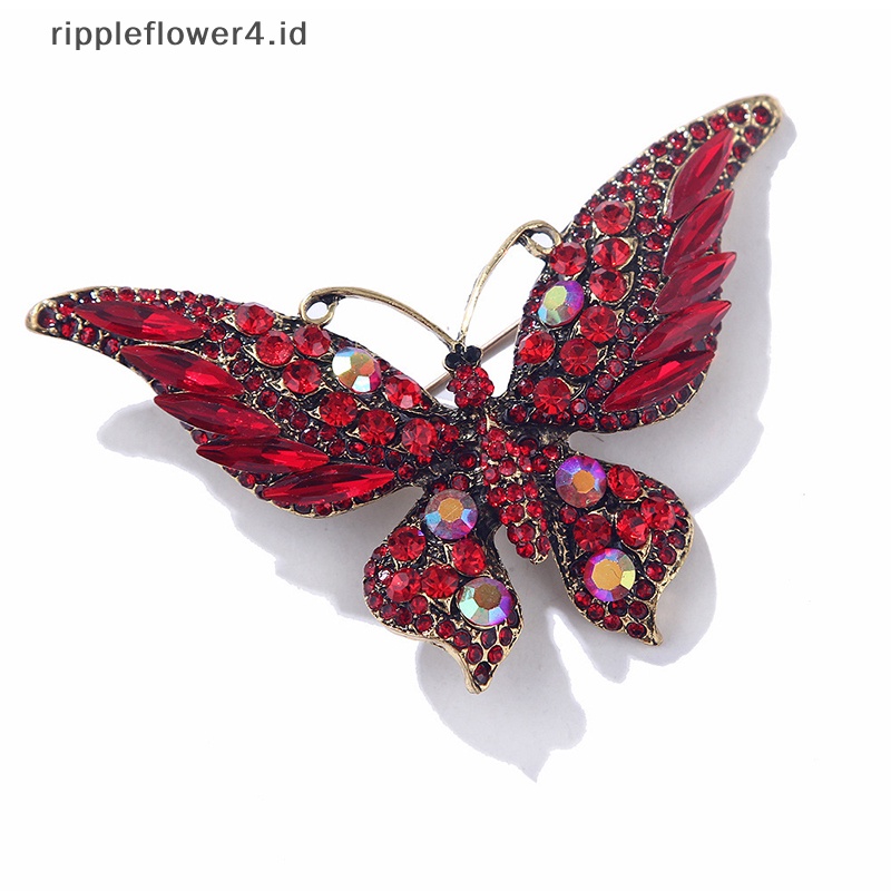 {rippleflower4.id} Fashion Colorful Butterfly Brooch Pernikahan Kristal Berlian Imitasi Serangga Broche Mujer Buket Jilbab Syal Pin~