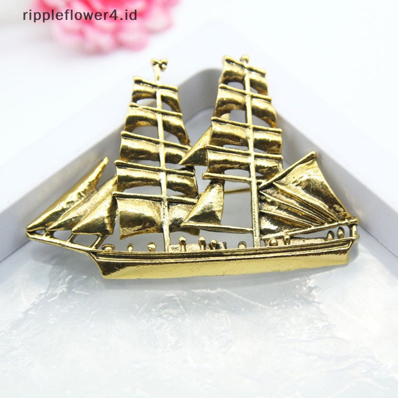 {rippleflower4.id} Fashion Enamel Kristal Vintage Boat Pin Bros Kerah Lapel Badge Perhiasan Hadiah~