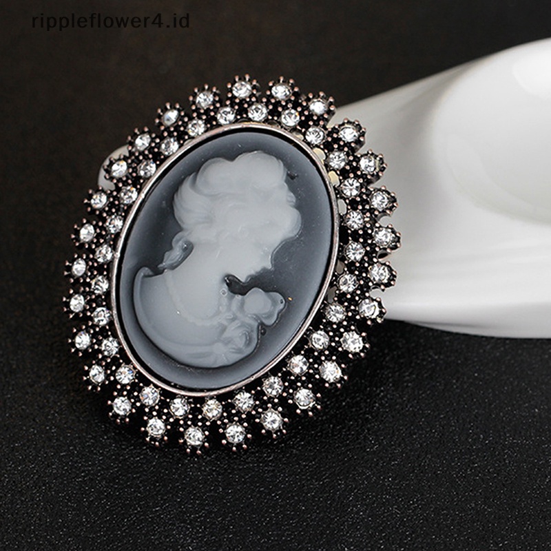 {rippleflower4.id} Vintage Cameo Victoria Gaya Kristal Pesta Pernikahan Wanita Liontin Bros Pin~