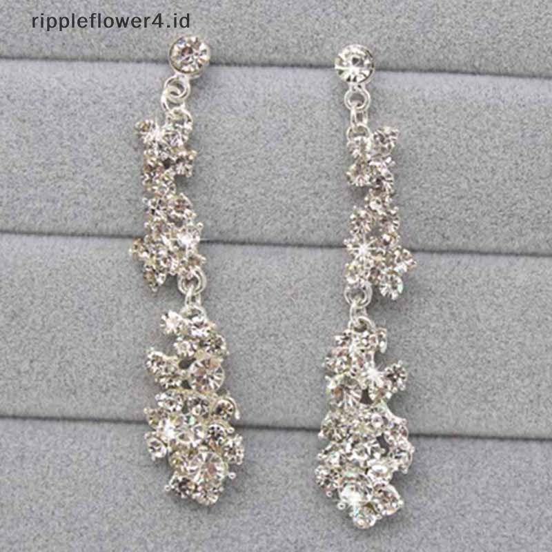 {rippleflower4.id} Wanita Berlian Imitasi Kristal Kerah Kalung Anting Set Perhiasan Pesta Pernikahan~