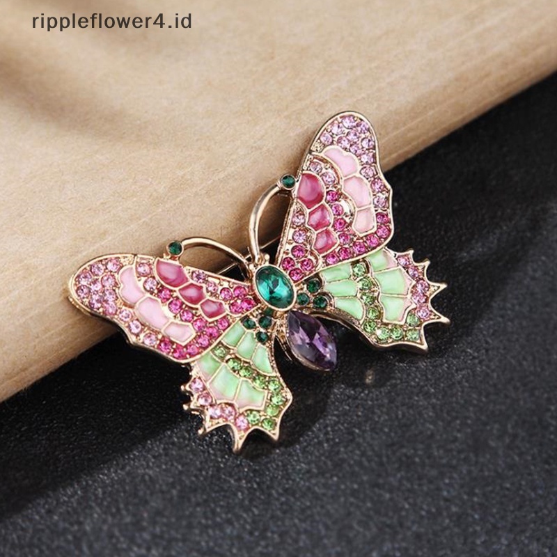 {rippleflower4.id} Enamel Warna-Warni Lucu Retro Kupu-Kupu Berlian Imitasi Kristal Bros Pin Perhiasan Hadiah~