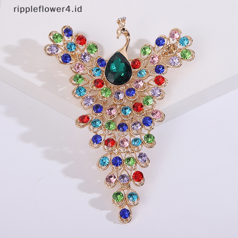 {rippleflower4.id} Warna-warni Lucu Berlian Imitasi Burung Merak Bros Pin Indah Pesta Pernikahan Perhiasan Kantor Bros Pin Hadiah~