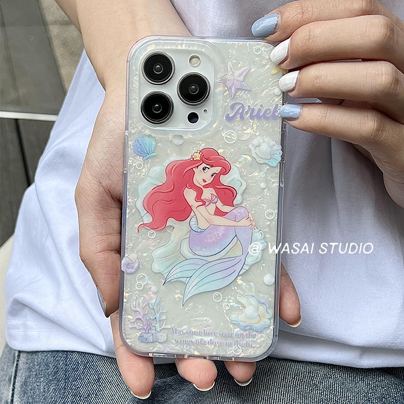 Ins Mermaid Princess Cocok Untuk iPhone 14 Pro Max Casing Ponsel iPhone Double-layer Pola Dicetak Kompatibel Dengan Iphone13 13pro 13prm iPhone 11 11pro 14plus 12Pro Max Shockproof TPU Phone Case