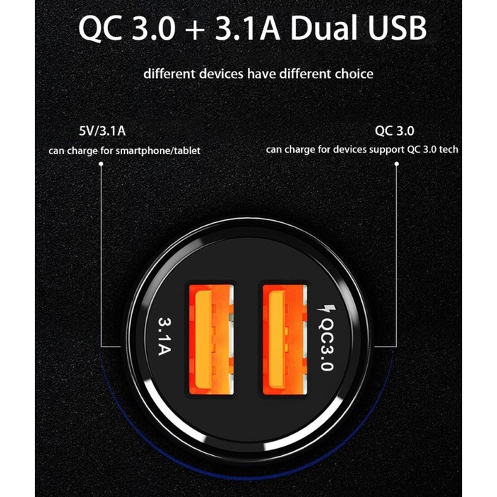 Charger Adaptor Adepter Mobil 2 Port Fast Charging 3.1 Pengisi Daya Mobil 2 Port 5V 3.1A Charger USB PD Pengisi Daya Kompatibel