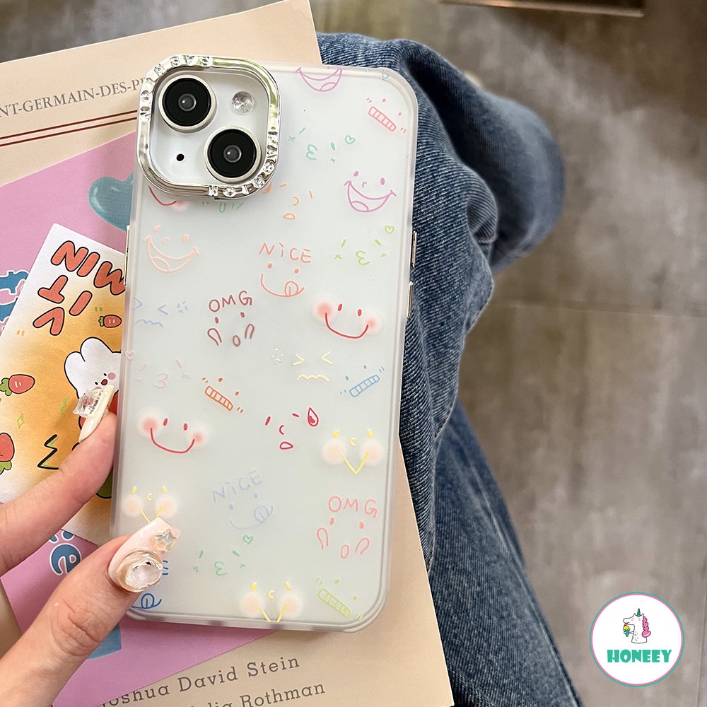 Casing Ponsel Lensa Berlapis Fashion Untuk iPhone 11 Pro Max12 13 14 Pro Max XS XR Full Color Emoji Transparan Ponsel Penutup Belakang