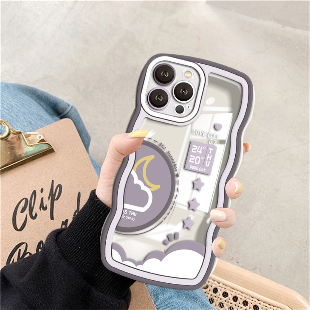 Clear Case OPPO A17 A17k A16 A16K A57 A77S A78 A15 A15s A55 A95 A96 A74 A76 A12 A5s A54 A7 A53 A3s A31 A52 A92 F9 F11 Reno 8T 5F Fun Moon Awan Matahari Kombinasi Wavy Edge Cover