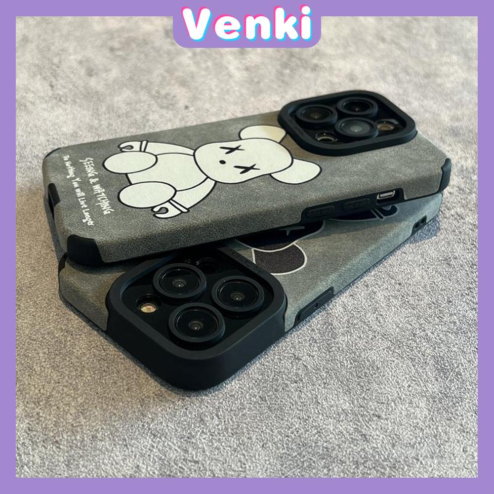 VENKI - Untuk iPhone 11 Case Kulit Kulit Murid Mata Suede Ponsel Case Lembut Tahan Guncangan Airbag Case Protection Camera Simple Bear Kompatibel iPhone 14 13 Pro max 12 xr xs 7 8Plus