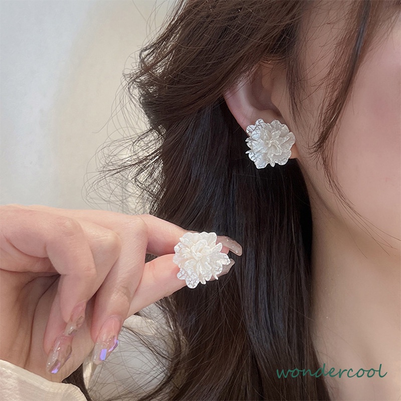 Anting Stud 925 Silver Needle Bentuk Bunga Camellia Fahion Korea Gaya Untuk Wanita-Won