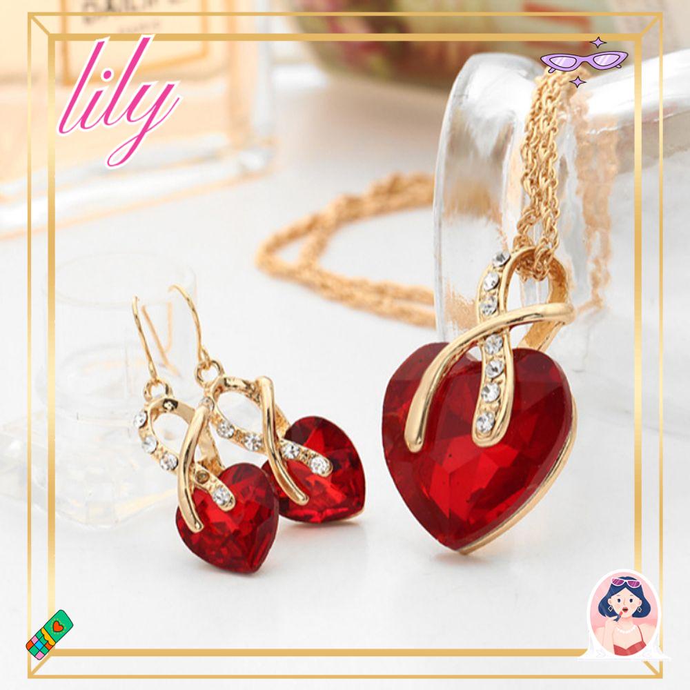 Lily Set Perhiasan Klasik Alloy Kristal Pernikahan Cinta Hati