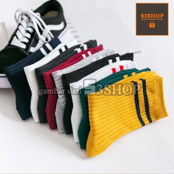 Kaos Kaki Retro Garis Diatas Mata Kaki Daily Socks Kasual Pria Wanita