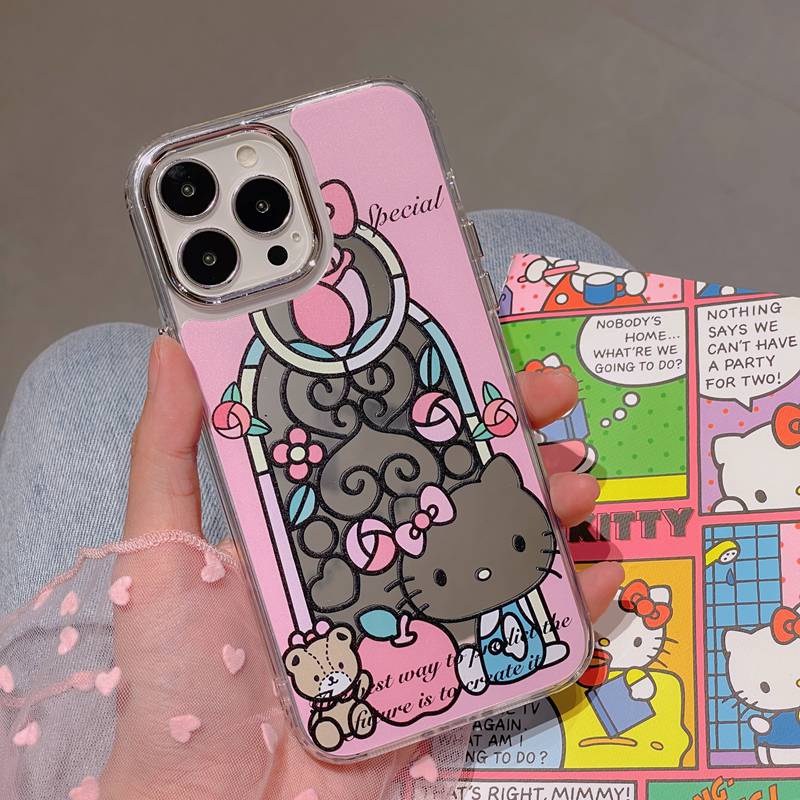 Fashion Silver Special Rose Hello Kitty Mirror Soft TPU Case iP iPhone 11 12 13 14 Pro Max New Woman Girl FTD Casing Apple