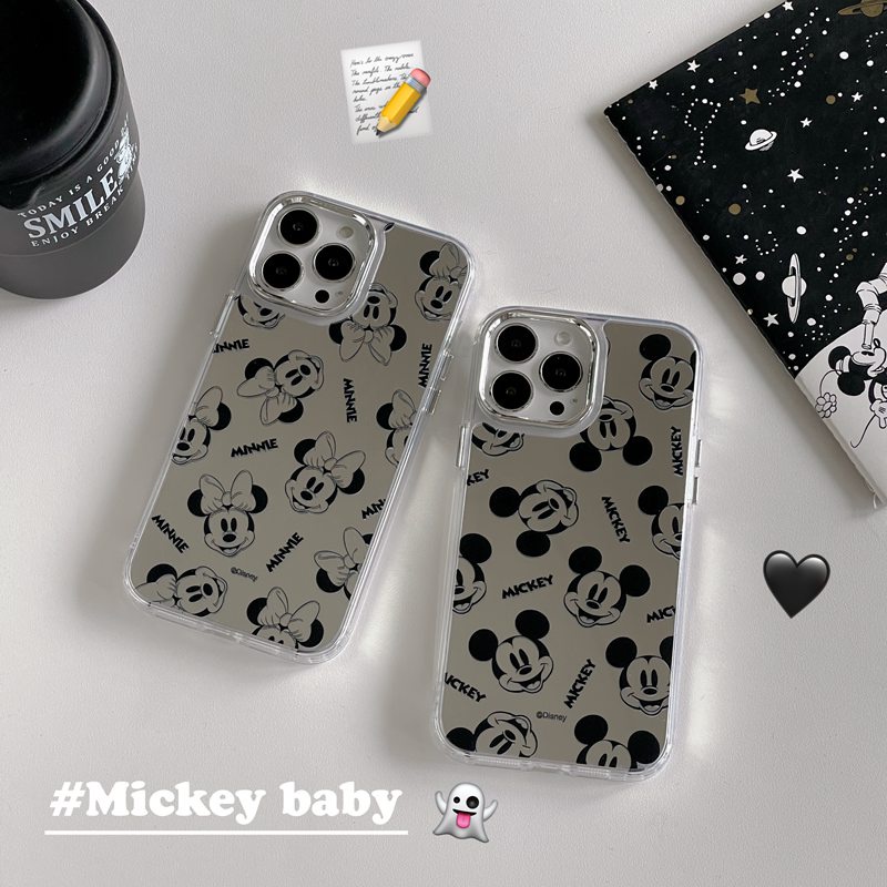 Fashion Silver Mickey Minnie Mirror Soft TPU Case iP iPhone 11 12 13 14 Pro Max New FTD Casing Apple