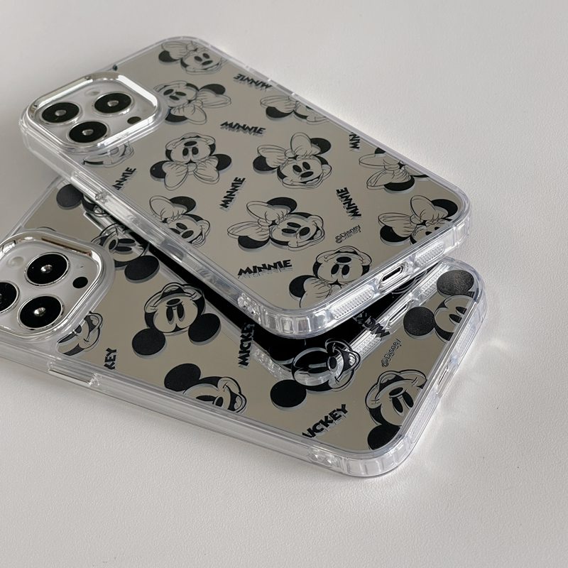 Fashion Silver Mickey Minnie Mirror Soft TPU Case iP iPhone 11 12 13 14 Pro Max New FTD Casing Apple