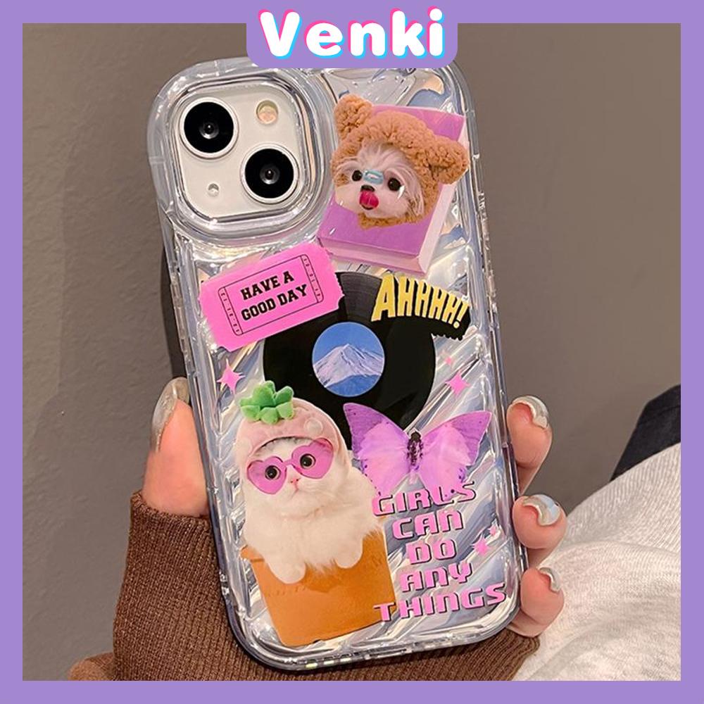 VENKI - Untuk iPhone 11 iPhone Case Laser Reflektif Bening Ponsel Case TPU Lembut Shockproof Airbag Case Cute Kucing Anjing Kompatibel dengan iPhone 14 13 Pro max 12 Pro Max XR XR 7Plus 8Plus