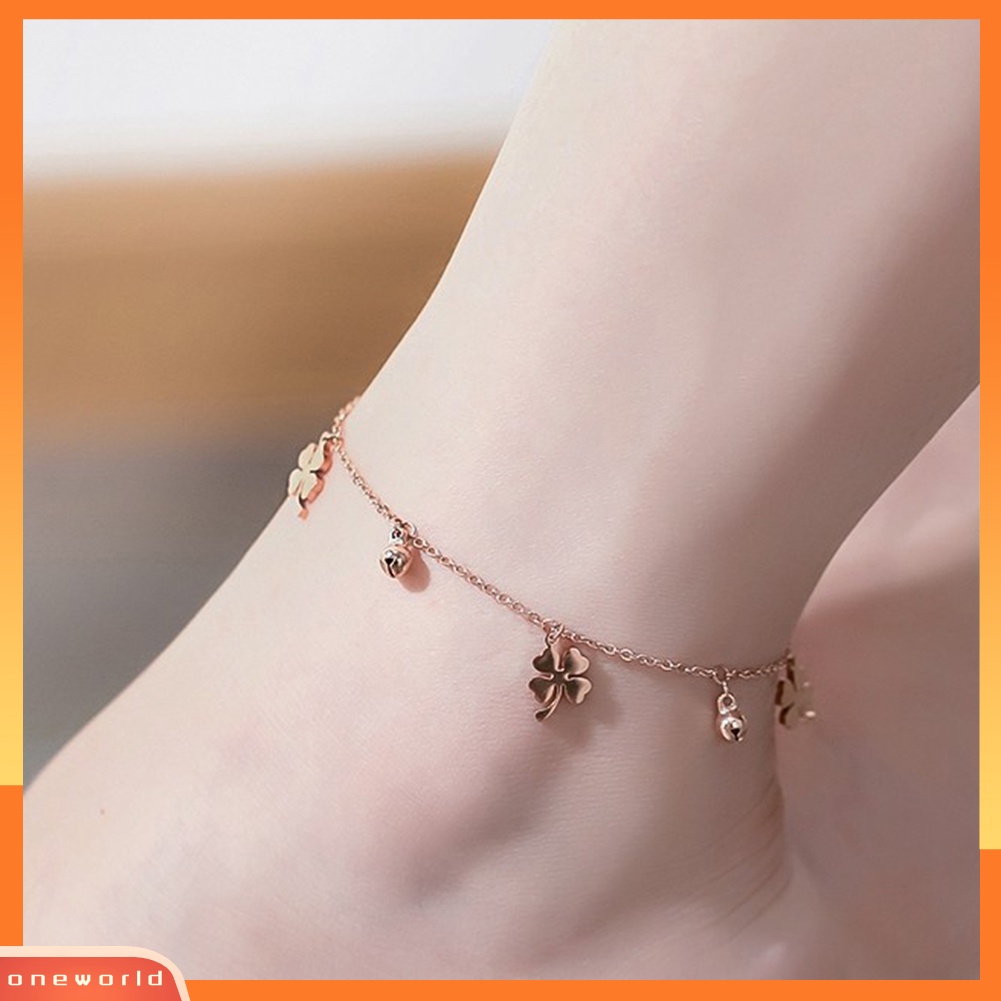 [WOD] Lucky Clover Bells Charm Anklet Kaki Rantai Wanita Musim Panas Sandal Ankle Bracelet