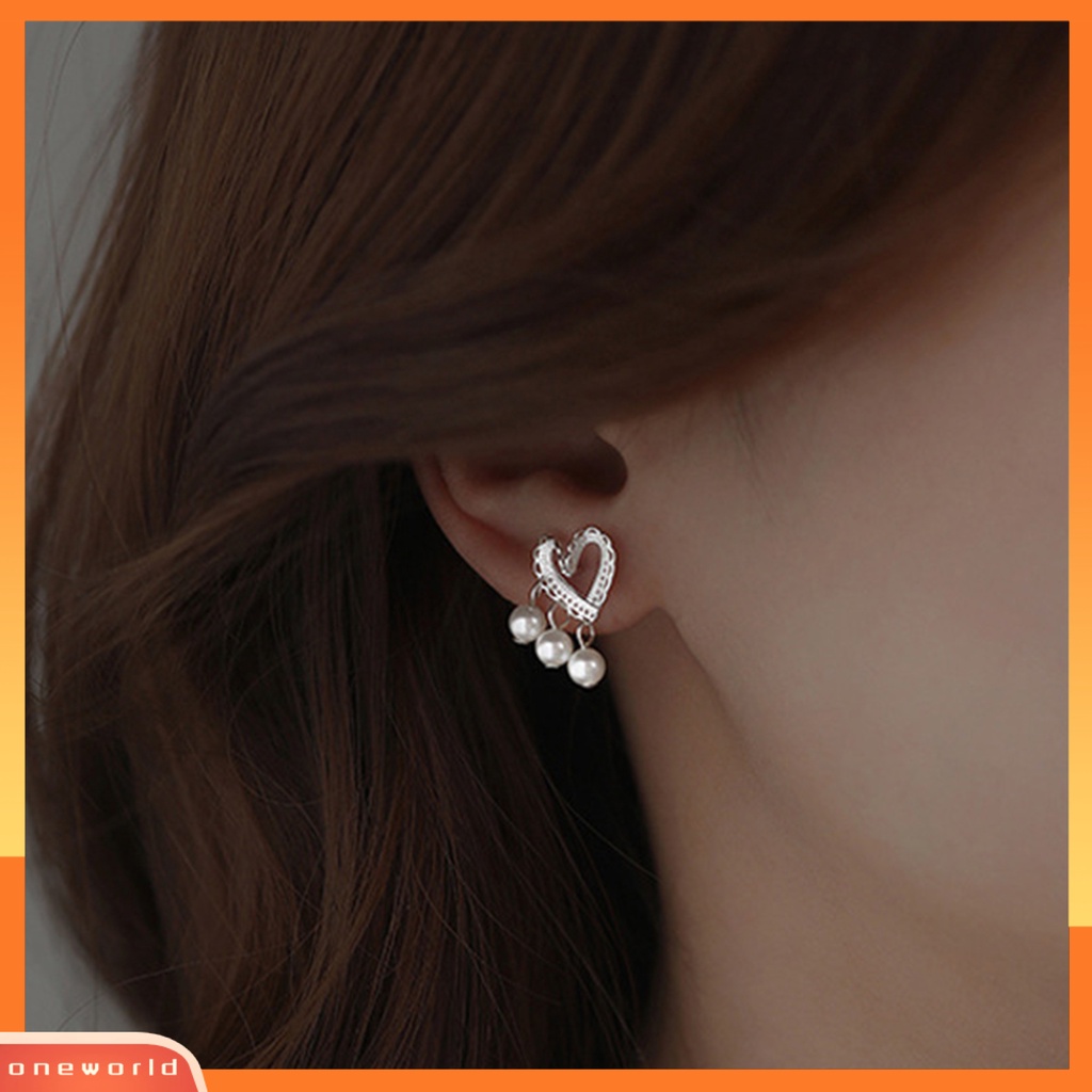 [WOD] 1pasang Anting Stud Perhiasan Hati Berongga Gaya Korea Anting Mutiara Imitasi Untuk Pesta Pernikahan Perjamuan Prom