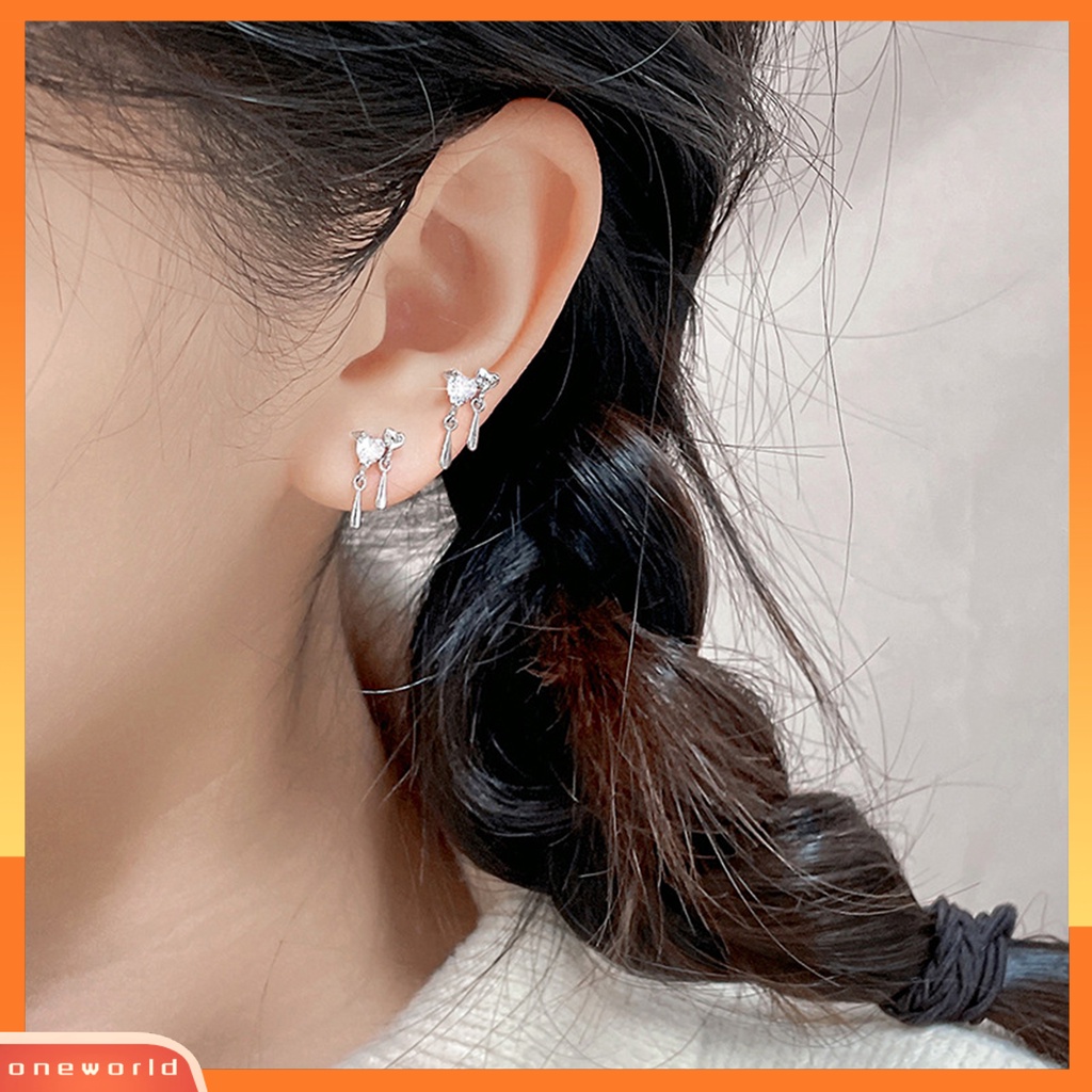 [WOD] Anting Tusuk Anti Alergi All-match Hias Berkilau Manis Cinta Hati Asimetris Menjuntai Earrings Untuk Pacaran