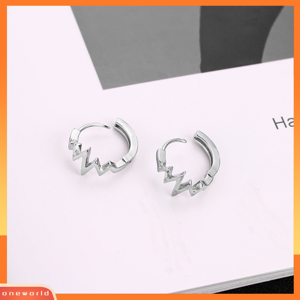 [WOD] 1pc Hip-hop Gaya Korea Leverback Earring Sederhana Berbentuk Detak Jantung Pasangan Klip Anting Perhiasan Aksesoris