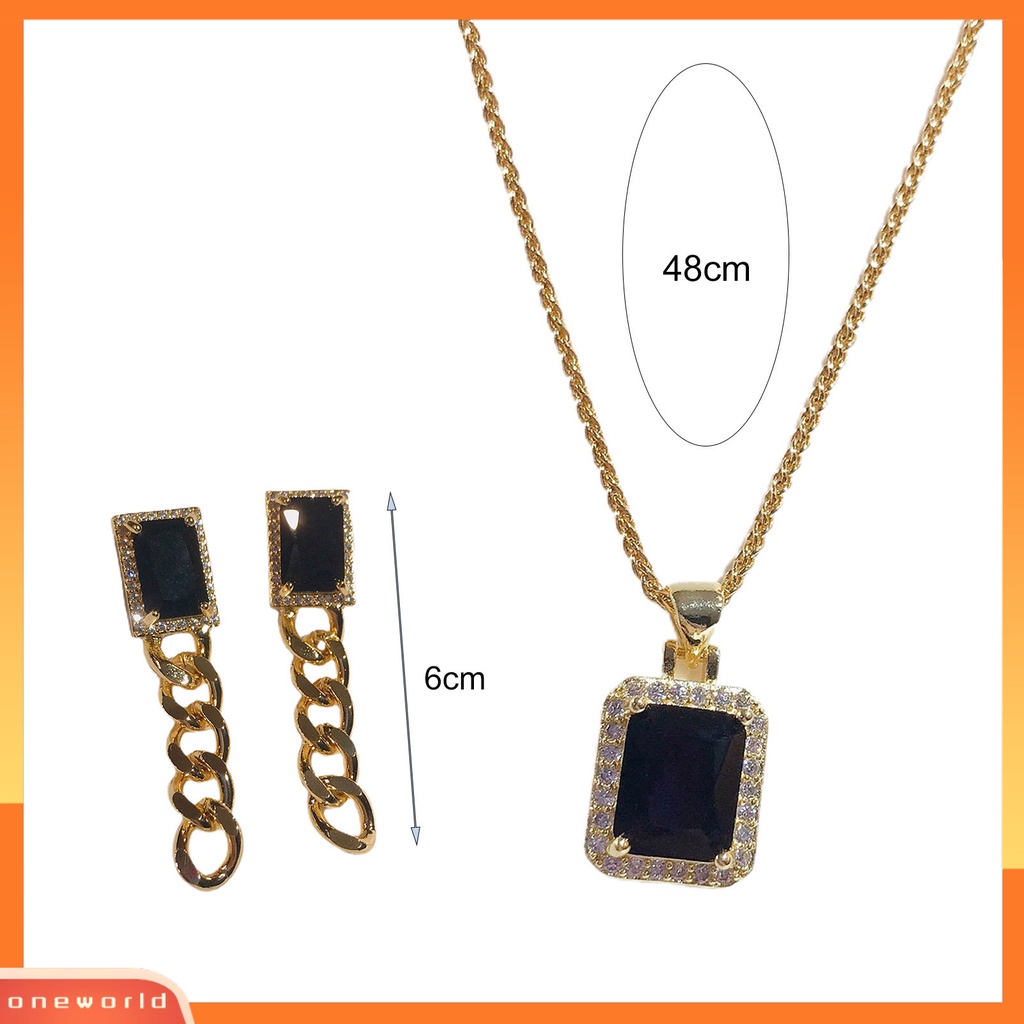 [WOD] Liontin Kalung Vintage Shiny Frame Rantai Style Trendy Perhiasan Drop Earrings Necklace Untuk Pacaran