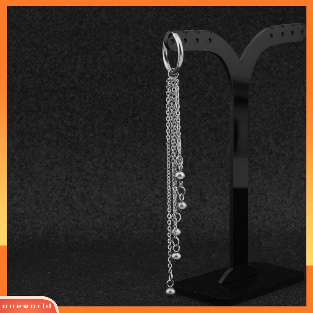 [WOD] 1pc Unisex Manik Rumbai Menjuntai Stainless Steel Ear Stud Klip Anting Perhiasan Hadiah