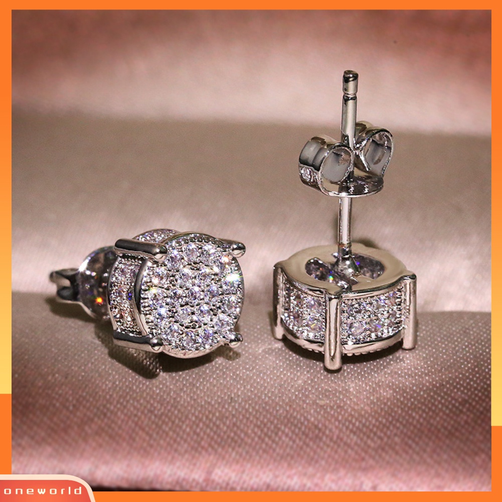 [WOD] Fashion Lady Cubic Zirconia Hias Bulat Telinga Stud Anting Tindik Perhiasan Hadiah