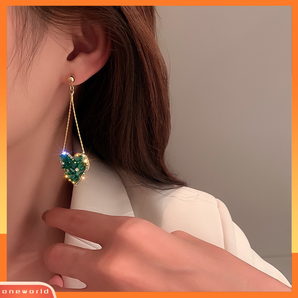 [WOD] 1pasang Anting Wanita Bentuk Hati Kristal Imitasi Tahan Lama Shiny Drop Earrings Untuk Hadiah