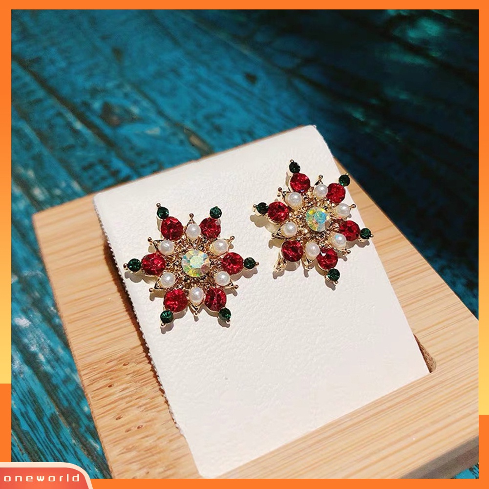 [WOD] Wanita Mutiara Imitasi Berlian Imitasi Snowflake Bintang Menjuntai Ear Stud Earrings Perhiasan Hadiah