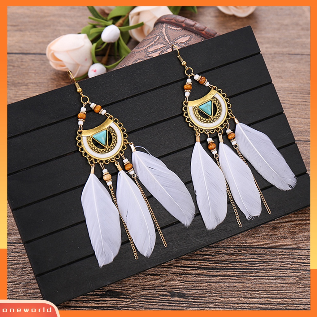 [WOD] 1pasang Anting Kait Gaya Bohemia Etnik Bulu Sintetis Indah Lady Boho Anting Menjuntai Untuk Prom