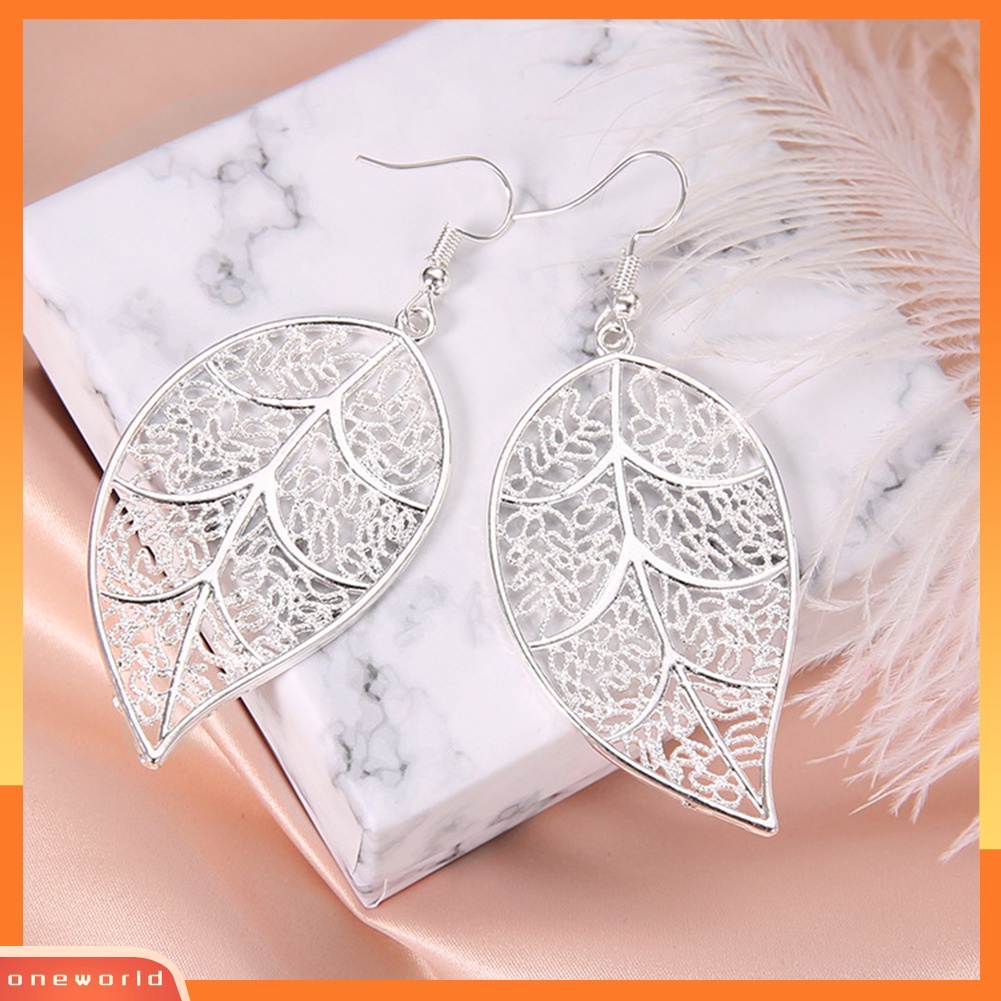 [WOD] Fashion Wanita Berongga Ukir Pohon Daun Liontin Menjuntai Drop Hook Anting Perhiasan