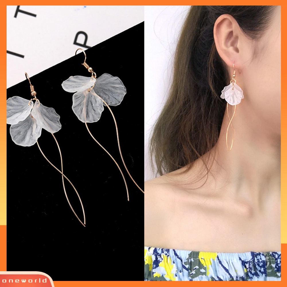 [WOD] Anting Kait Fashion Elegan Bentuk Kelopak Anting Desain Menjuntai Panjang Untuk Wanita