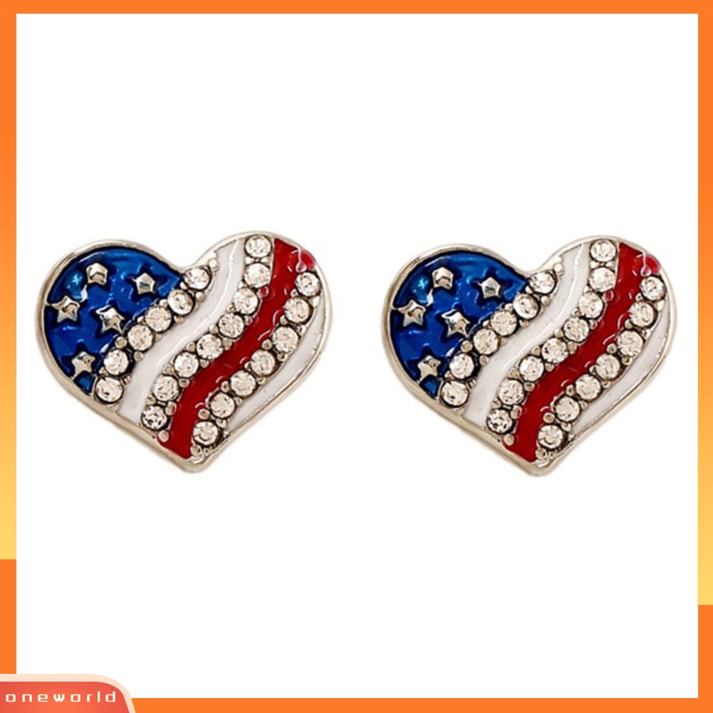 [WOD] Wanita Berlian Imitasi Bintang Cinta Hati Bendera Amerika Ear Studs Piercing Earrings Hadiah