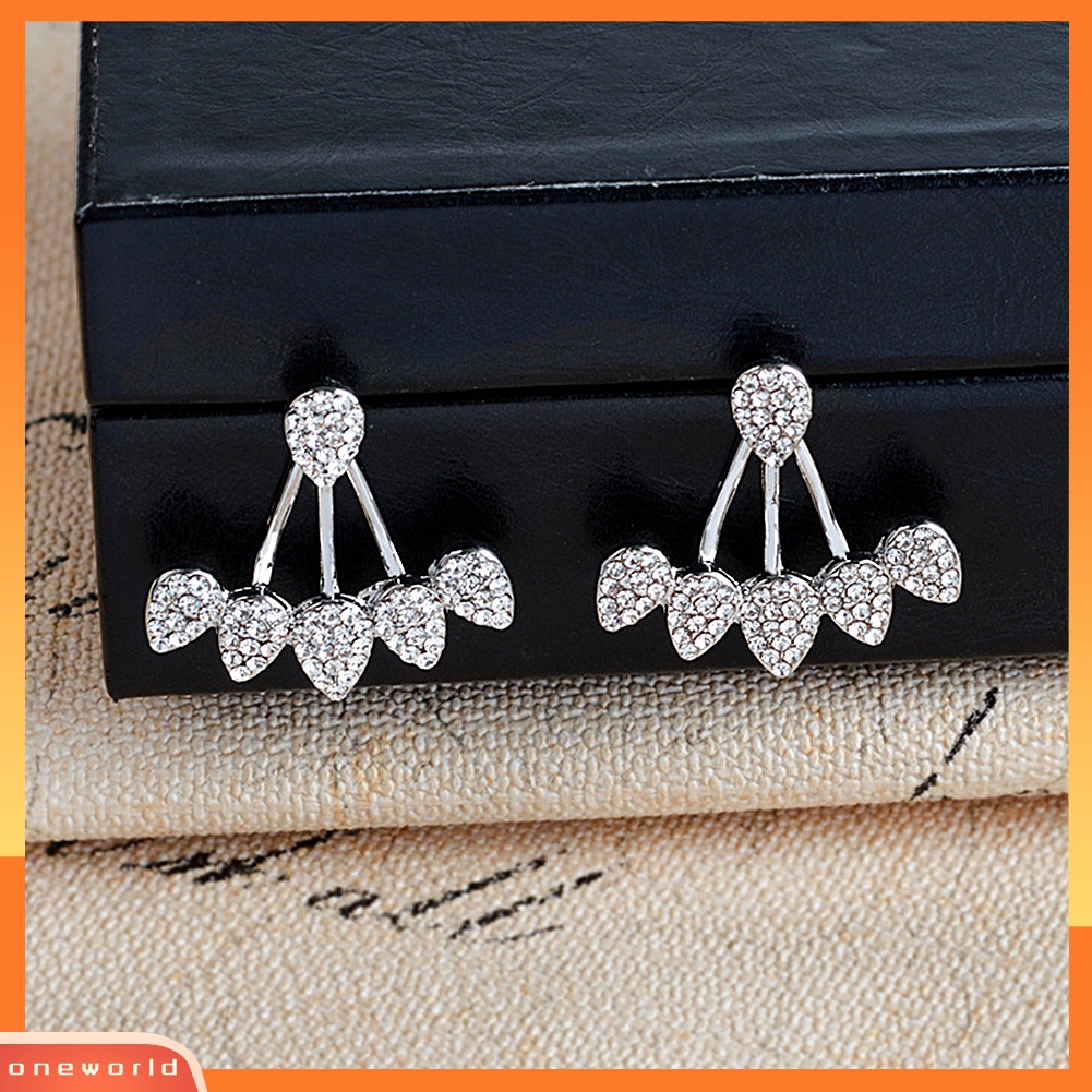 [WOD] Wanita Chic Tetesan Air Berlian Imitasi Depan Belakang Telinga Jaket Tindik Stud Earrings