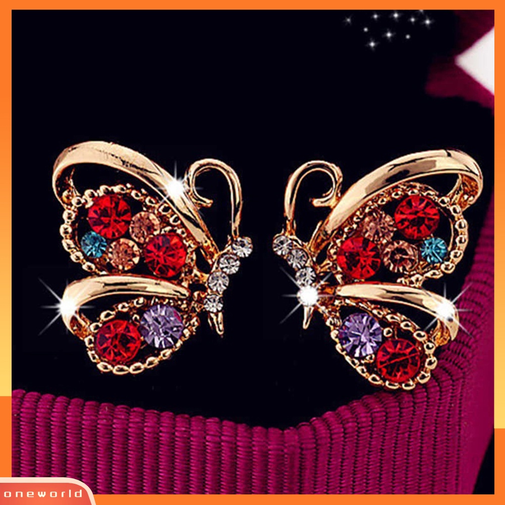 [WOD] Fashion Wanita Berlian Imitasi Bentuk Kupu-Kupu Stud Earrings Selebriti Eardrop Perhiasan