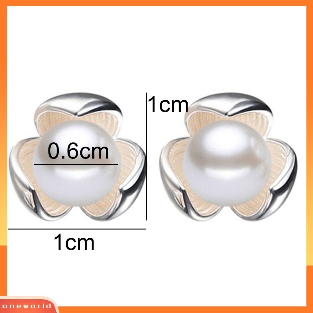 [WOD] Wanita Fashion Mutiara Imitasi Hias Clover Stud Earrings Hadiah Perhiasan Pesta Pernikahan