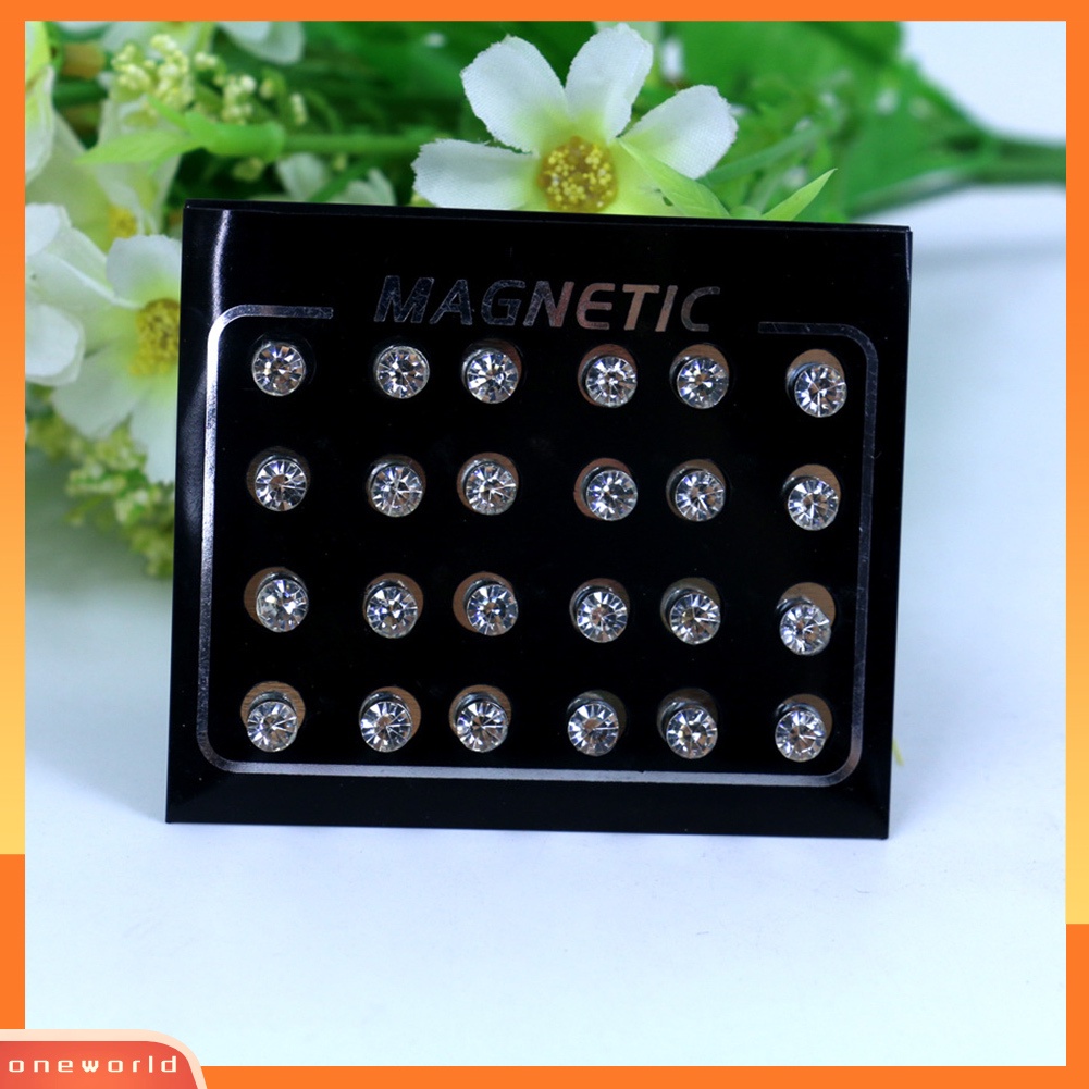 [WOD] 12pasang /Set Unisex Berlian Imitasi Bertatahkan ic Stud Earrings Non Piercing Jewelry