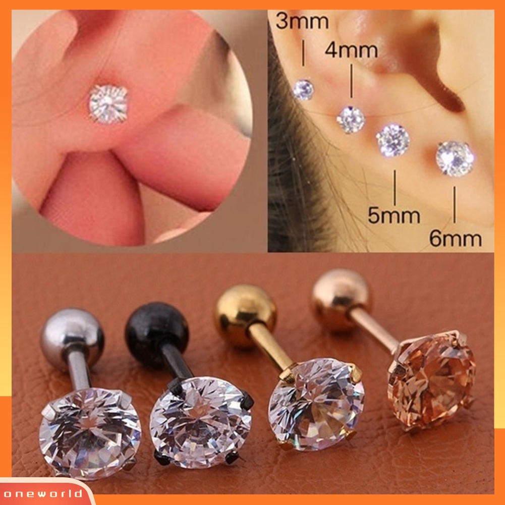 [WOD] 1pc Unisex Cubic Zirconia Hias Titanium Steel Stud Earring Perhiasan Tulang Rawan