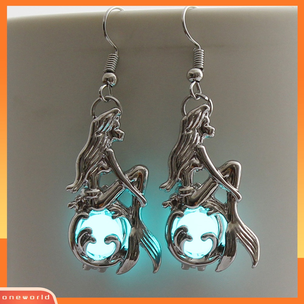 [WOD] Kreatif Wanita Perhiasan Pesta Bercahaya Berongga Mermaid Pendant Ear Hook Earrings